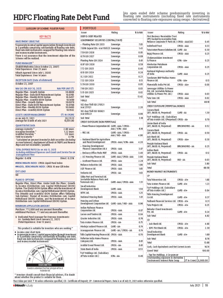 Hdfc mf factsheet july 2021 3 55 56 pdf bond credit rating