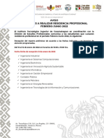 1.-Aviso Aspirantes A Realizar Residencia Profesional Febrero-Junio 2022