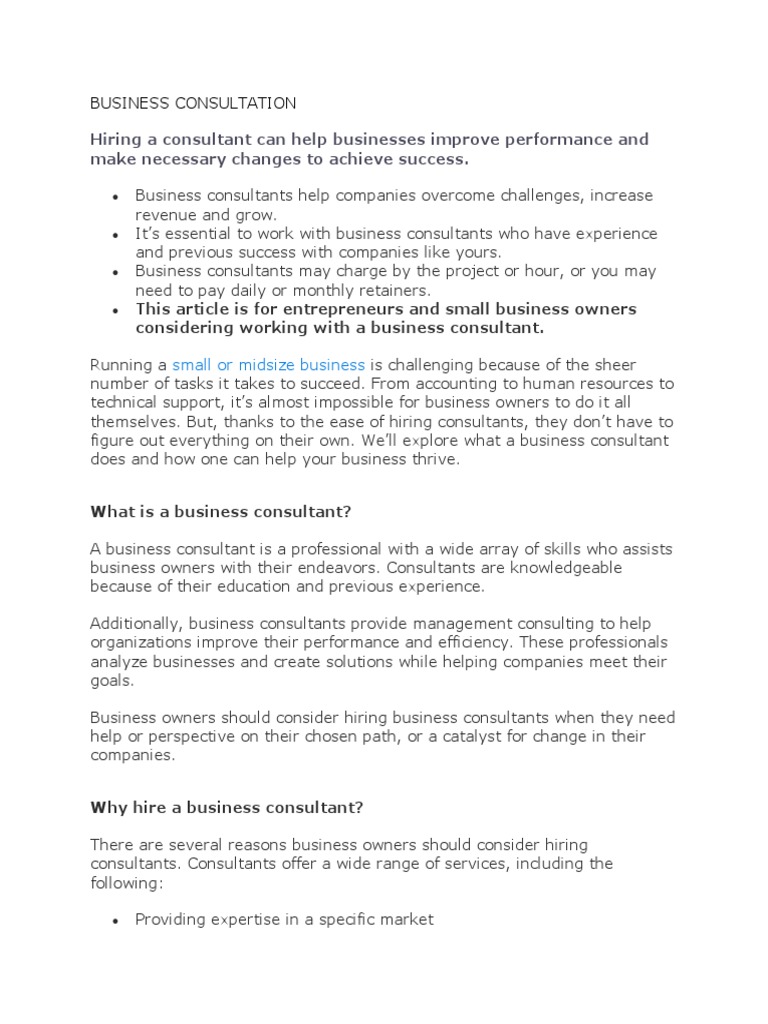 Business Consultation Business | PDF | Consultant | Return On Investment