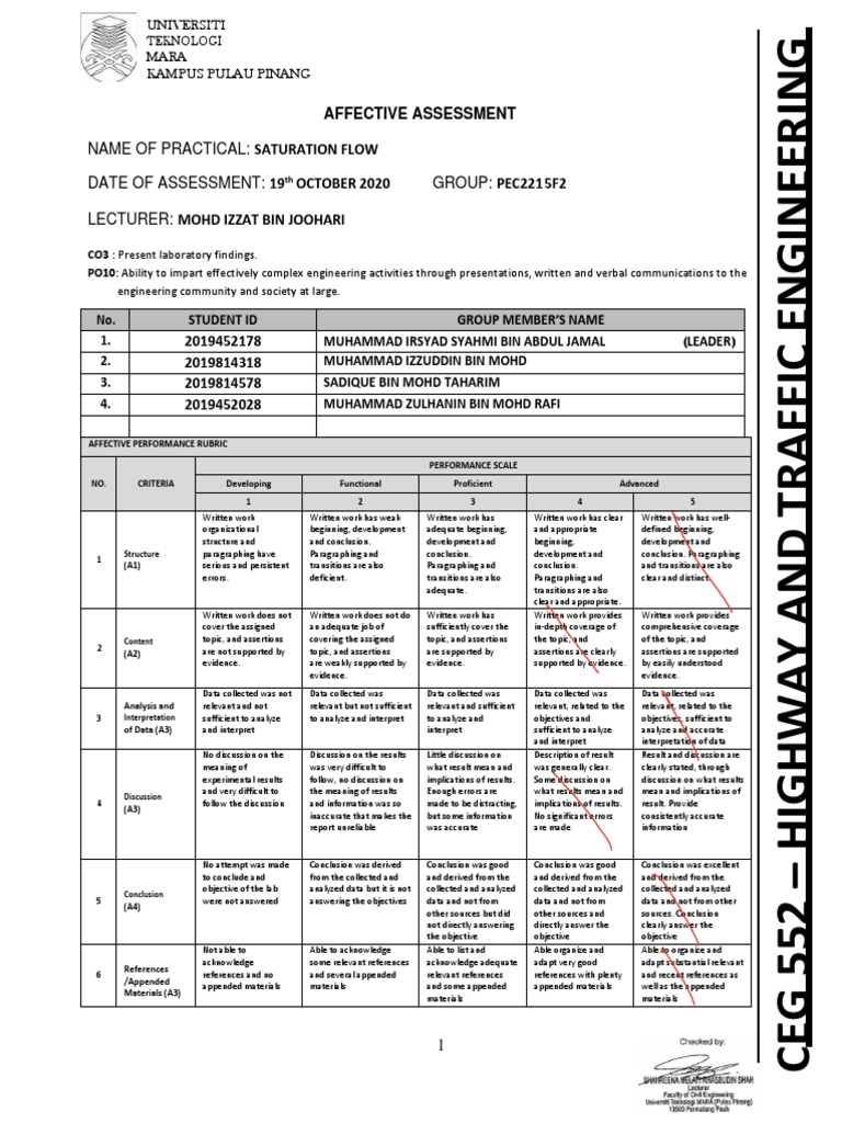 mark 5F2 LAB REPORT SATURATION FLOW - kaito kid | PDF | Traffic ...