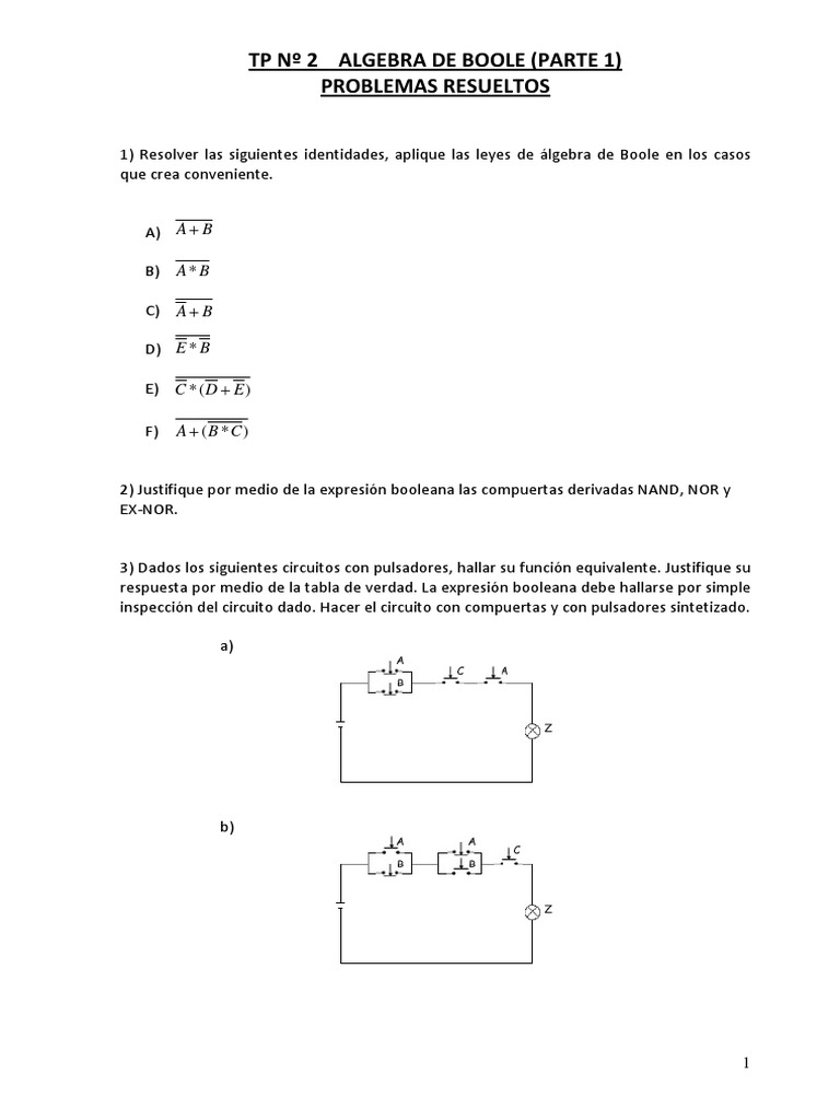 TP No 2 ALGEBRA DE BOOLE PARTE 1 PROBLEM | PDF | Matemáticas | Álgebra