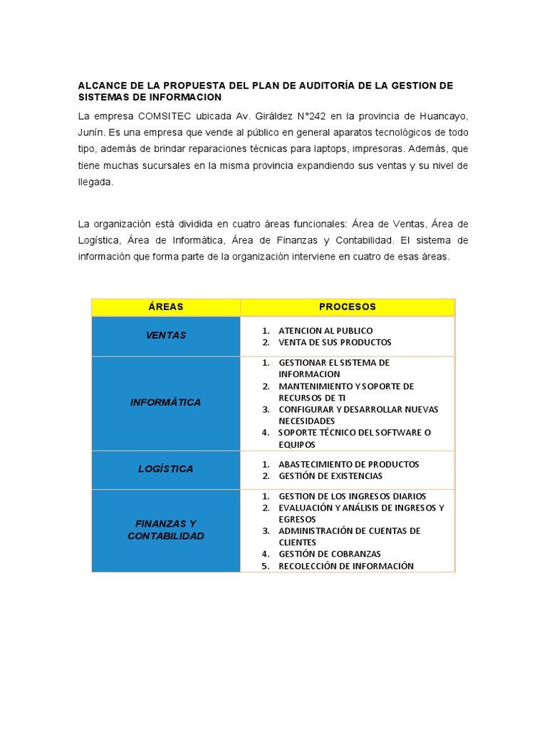 Plan de Auditoría de TI en COMSITEC | PDF | Auditoría | Sistema de ...