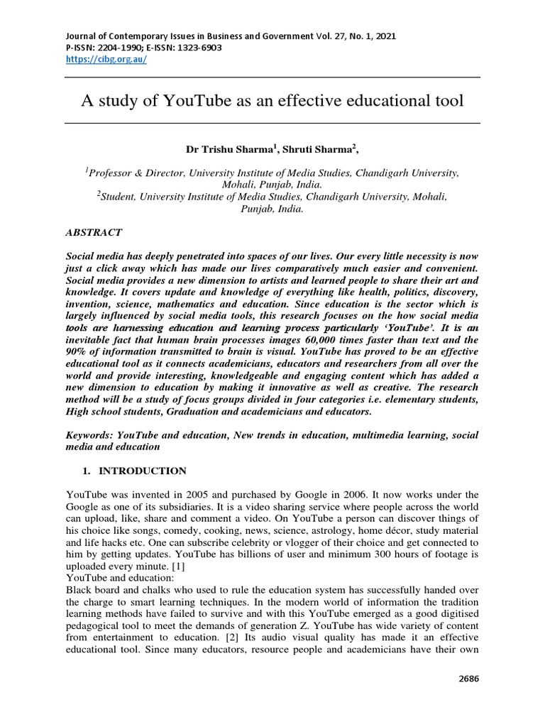 A Study of YouTube As An Effective Educational Tool | PDF | Teaching ...