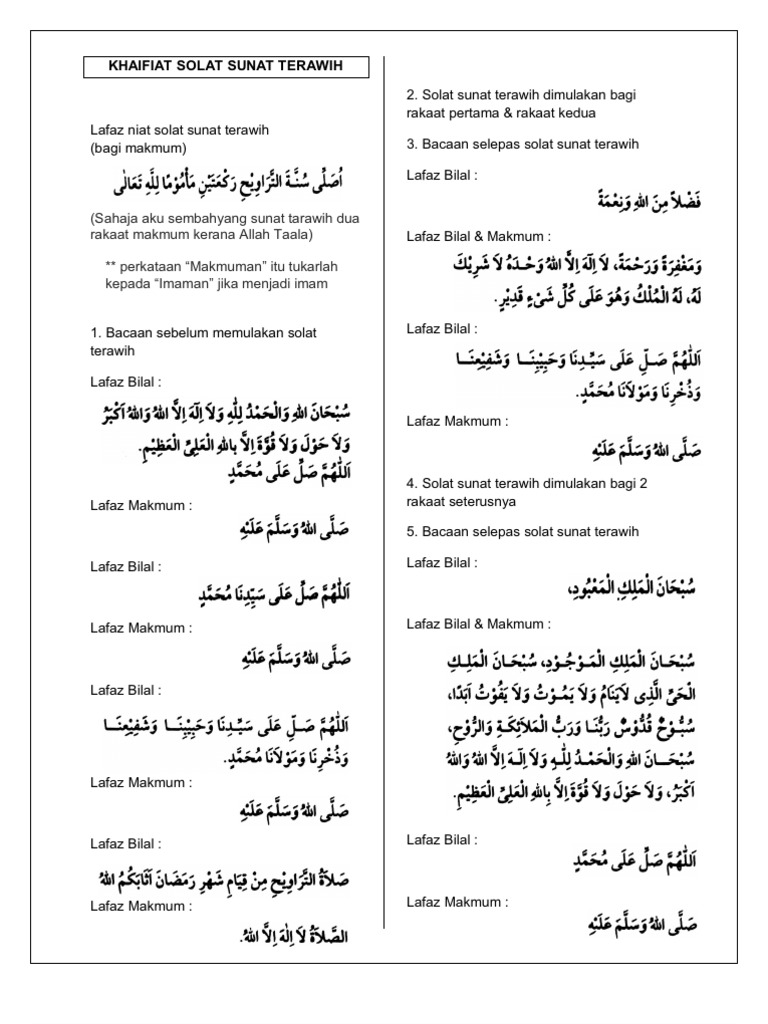 Khaifiat Solat Terawih Ringkas Pdf