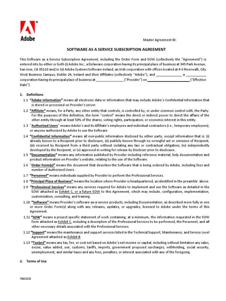 Adobe Saas Agreement Gtc Pdf