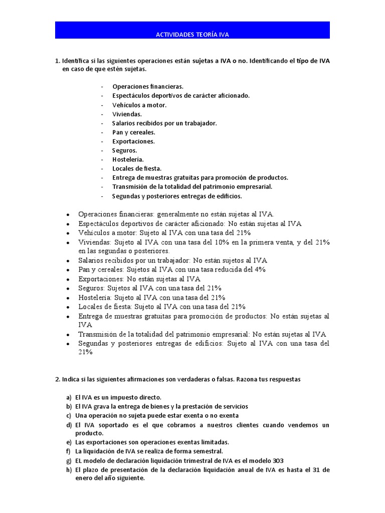 Actividades y Teoría del IVA en España | PDF | Negocios | Finanzas y dinero