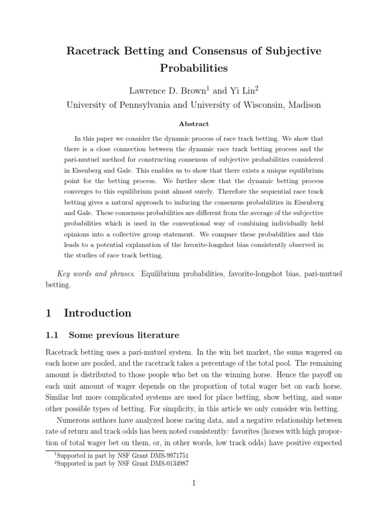Racetrack Betting and Consensus of Subjective Probabilities | PDF ...