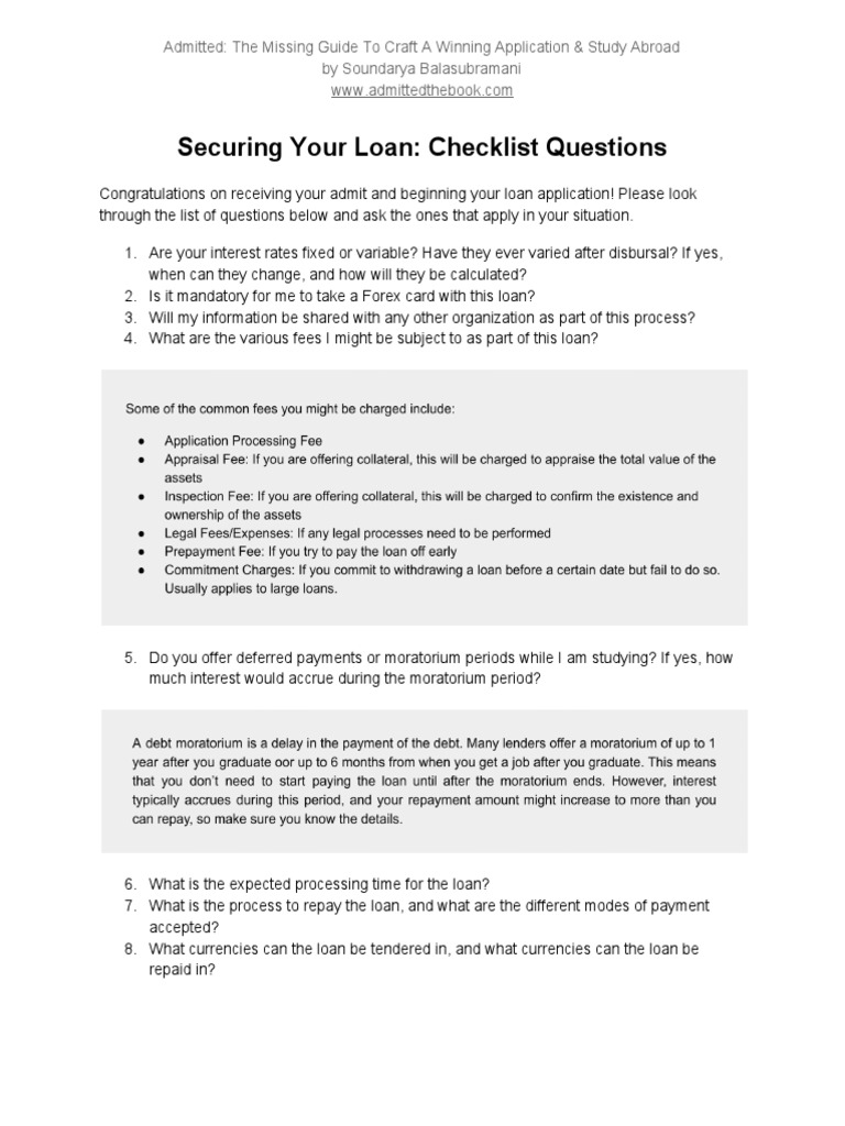 Securing Your Loan Checklist Questions | PDF | Loans | Annual ...