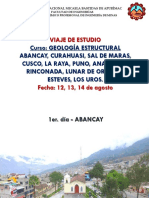 Viaje de Estudio Curso Geología Estructural (Abancay-Cusco-Puno-Ananea)