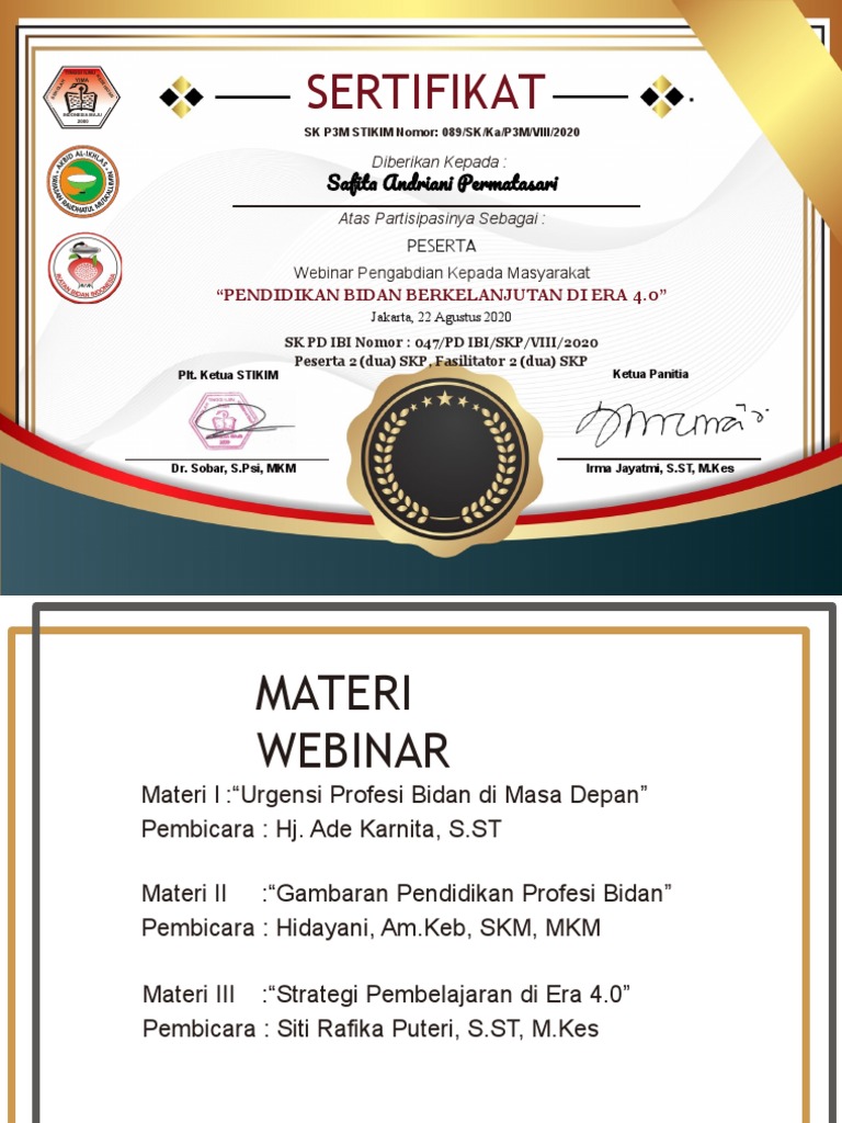 E-Sertifikat Webinar Pengmas STIKIM - Akbid Alkhlas | PDF