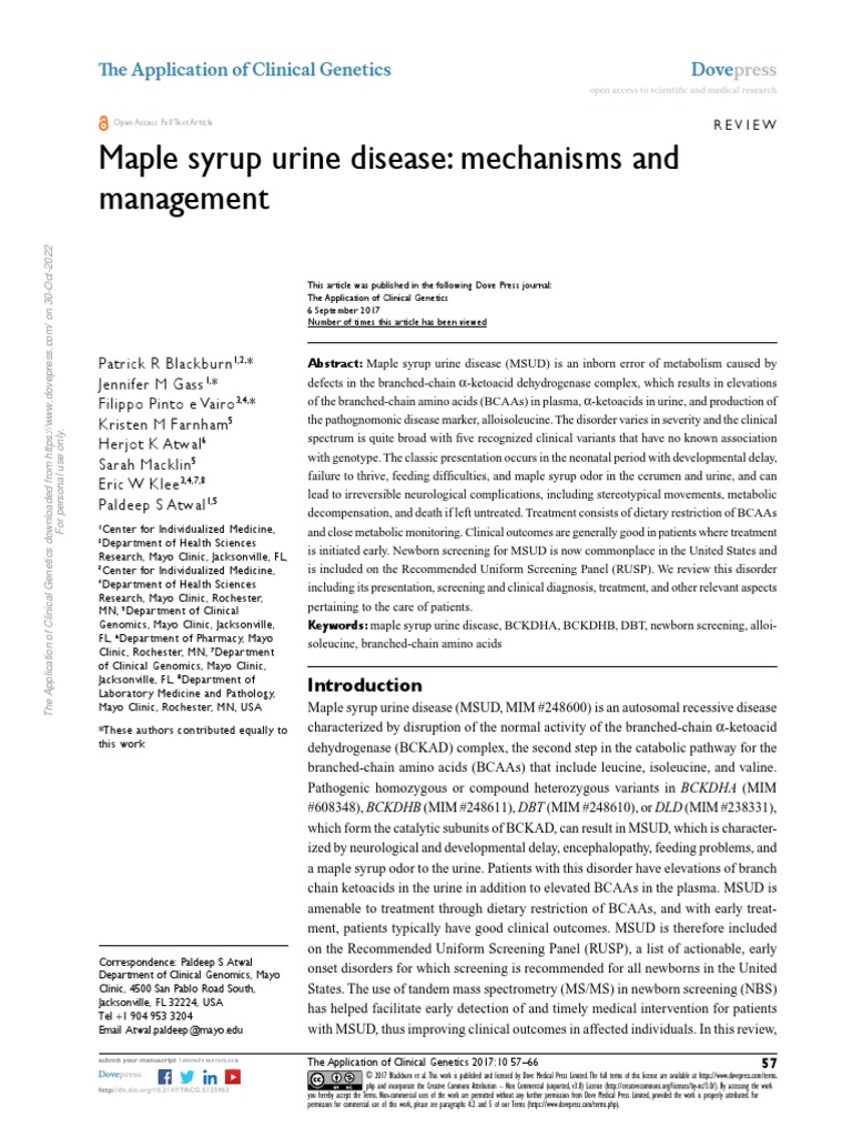 TACG 125962 Maple Syrup Urine Disease Mechanisms and Management