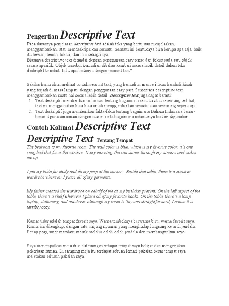 Pengertian DEscriptive Text Dan Jenisnya | PDF | Seni & Disiplin Bahasa ...