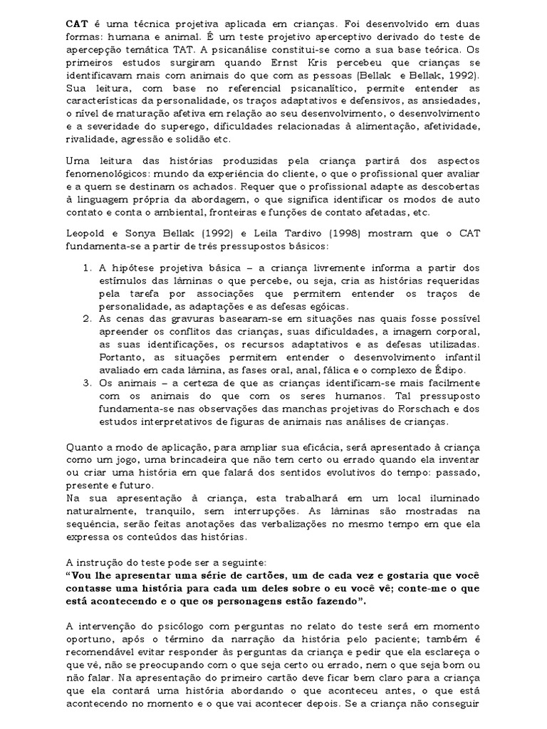 CAT teste projetivo | PDF | Psicanálise | Tempo