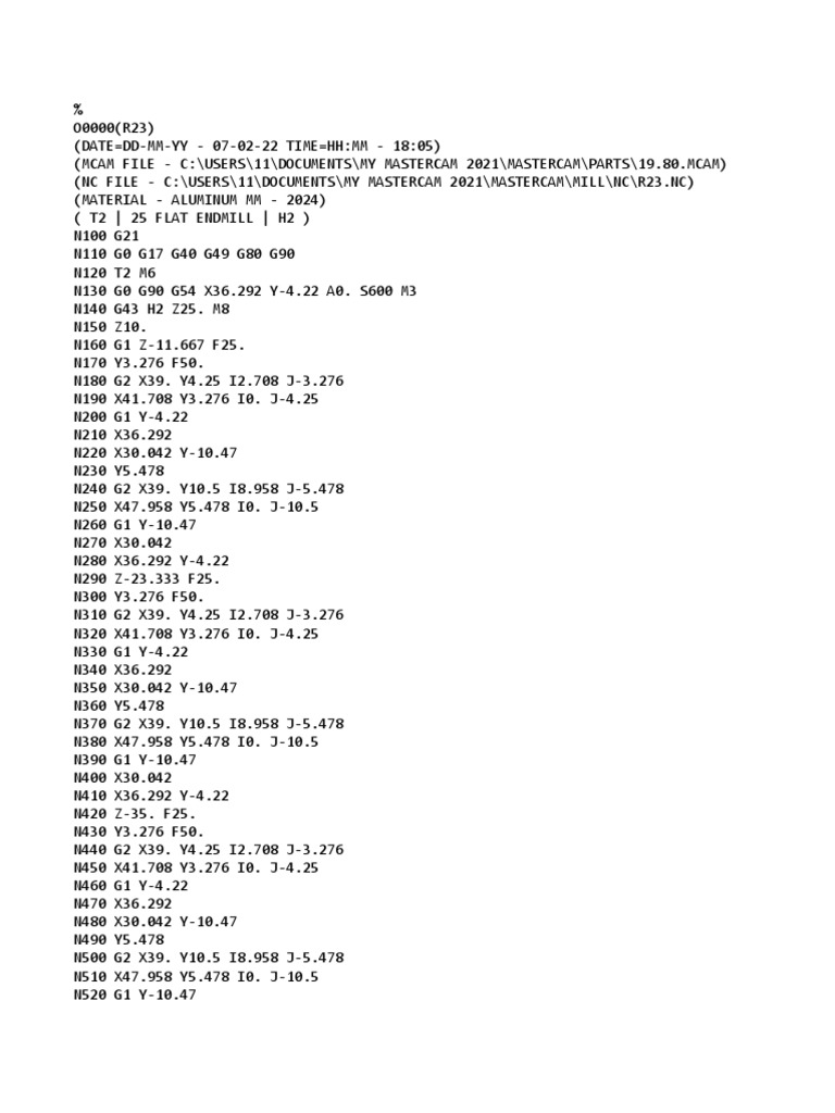 Mastercam 2021 NC Code for Aluminum | PDF