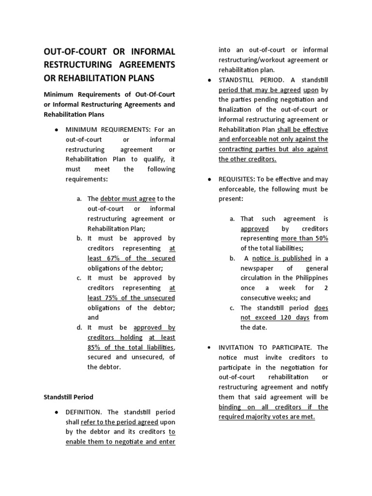 Out-of-Court Restructuring Requirements | PDF | Creditor | Debtor