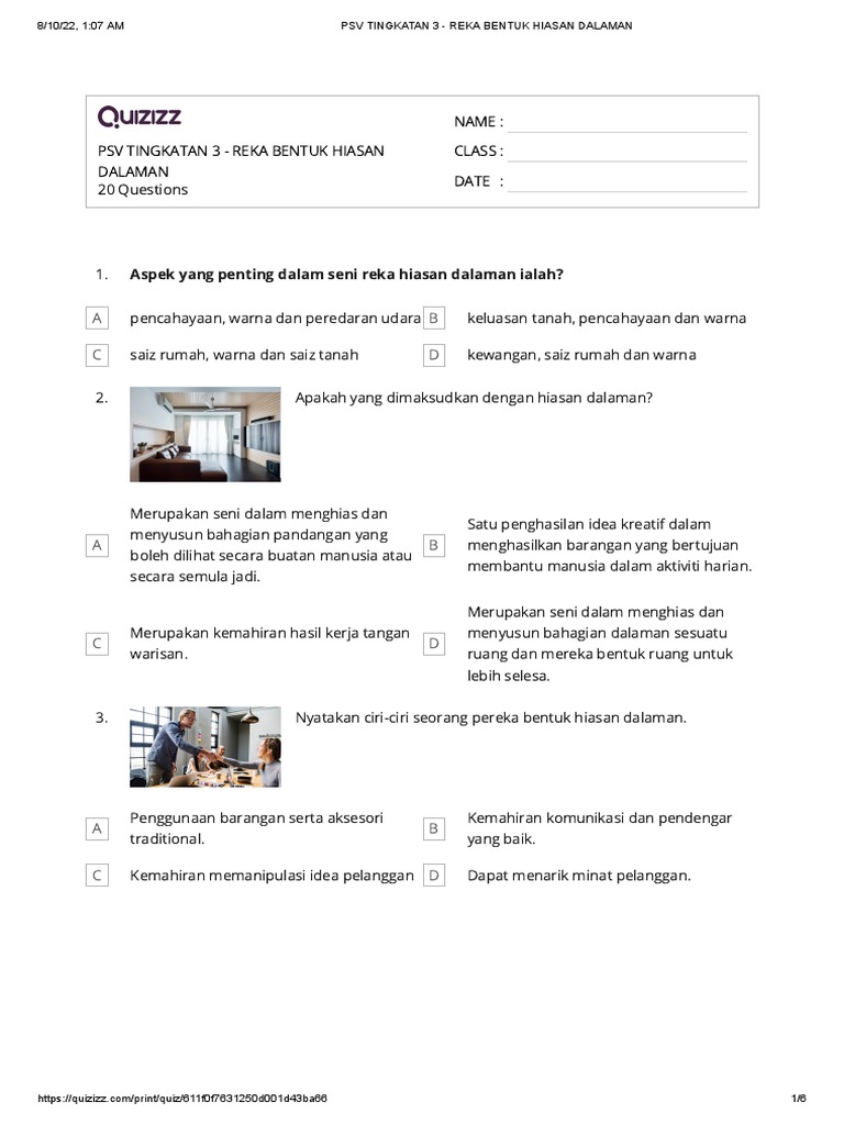 PSV Tingkatan 3 - Reka Bentuk Hiasan Dalaman Bab 6 | PDF
