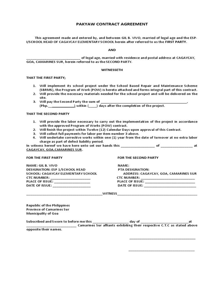 Pakyaw Contract Agreement for School Project | PDF | Private Law ...