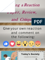 Writing Reaction Papers, Reviews, and Critiques