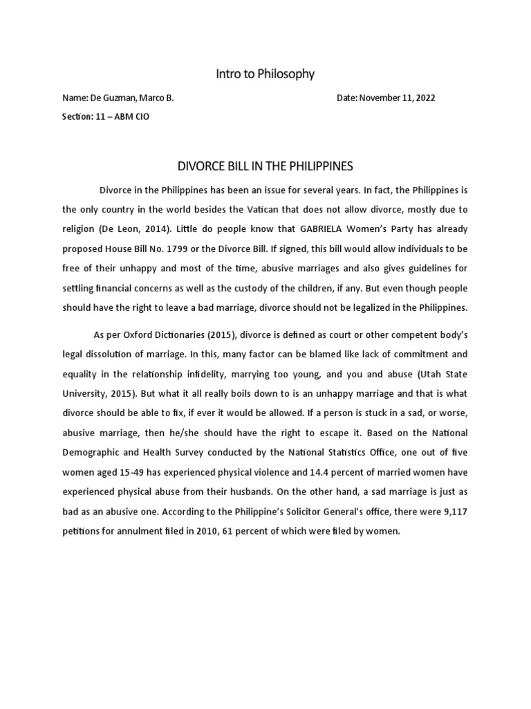 Divorce Bill in The Philippines PDF