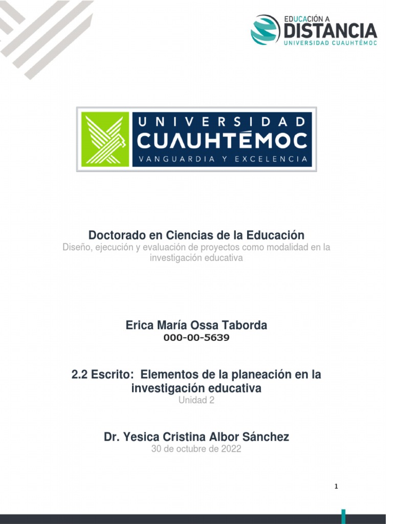 Elementos de Planeación en Investigación Educativa | PDF ...