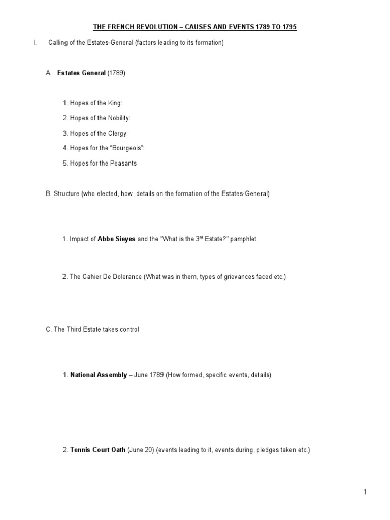 Early French Revolution Notes Sheet | PDF