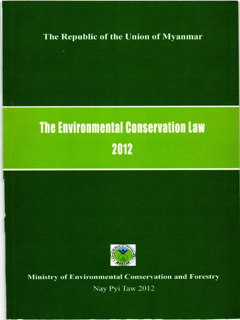 The Environmental Conservation Law 2012 The Republic of The Union of Myanmar PDF