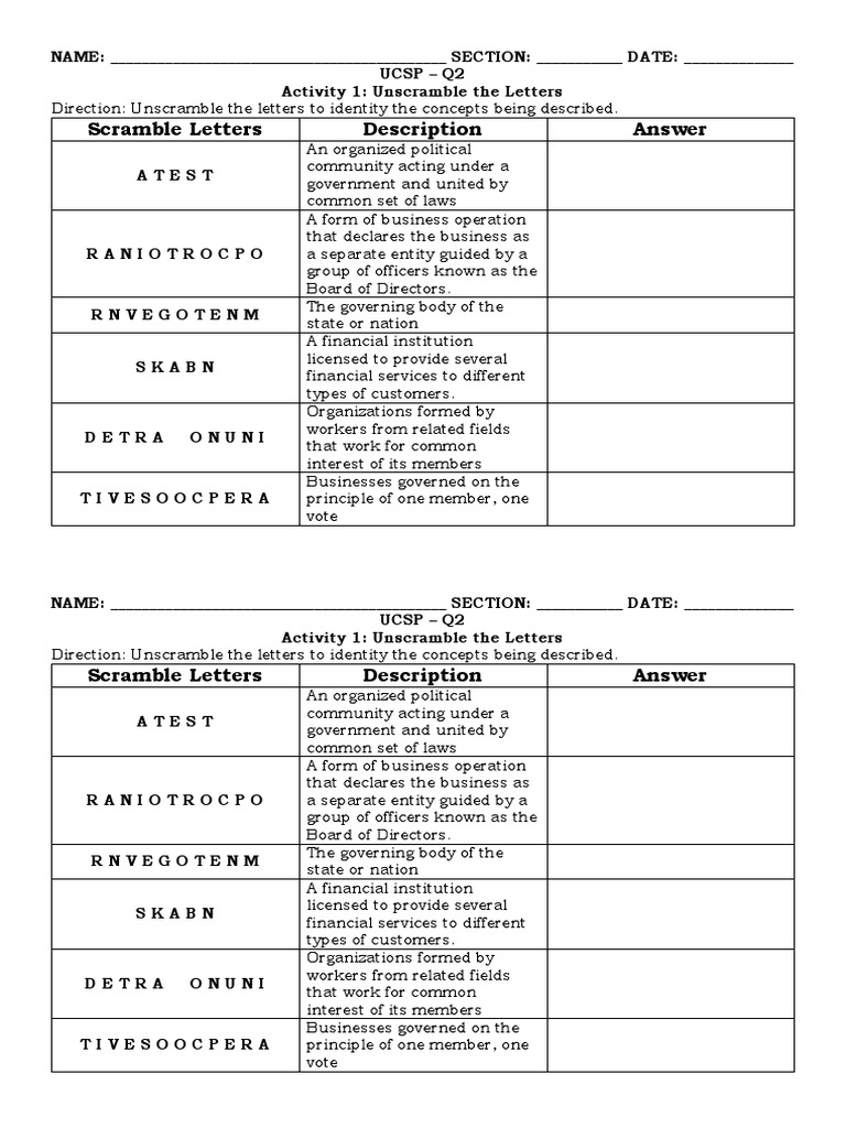 UCSP Q2 - Activity 1 | PDF | Economies | Business