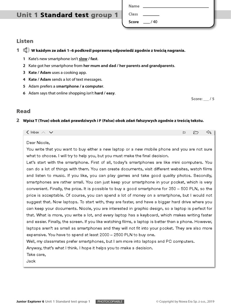 Junior Explorer 5 Unit 1 Junior Explorer 6 Testy Unit 1 | PDF