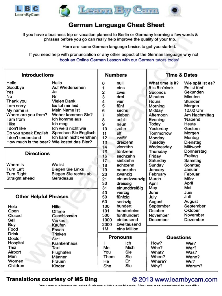 Qdoc - Tips German Language Cheat Sheetpdf | PDF