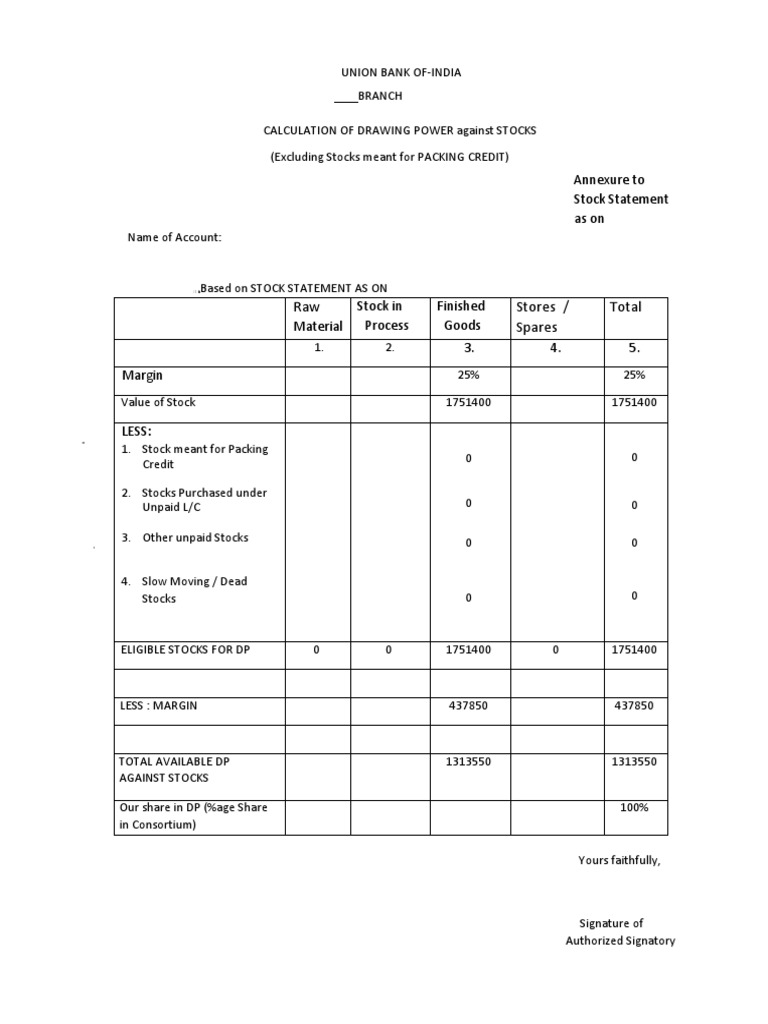 Drawing Power Calculation for Banks | PDF | Credit | Finance & Money ...