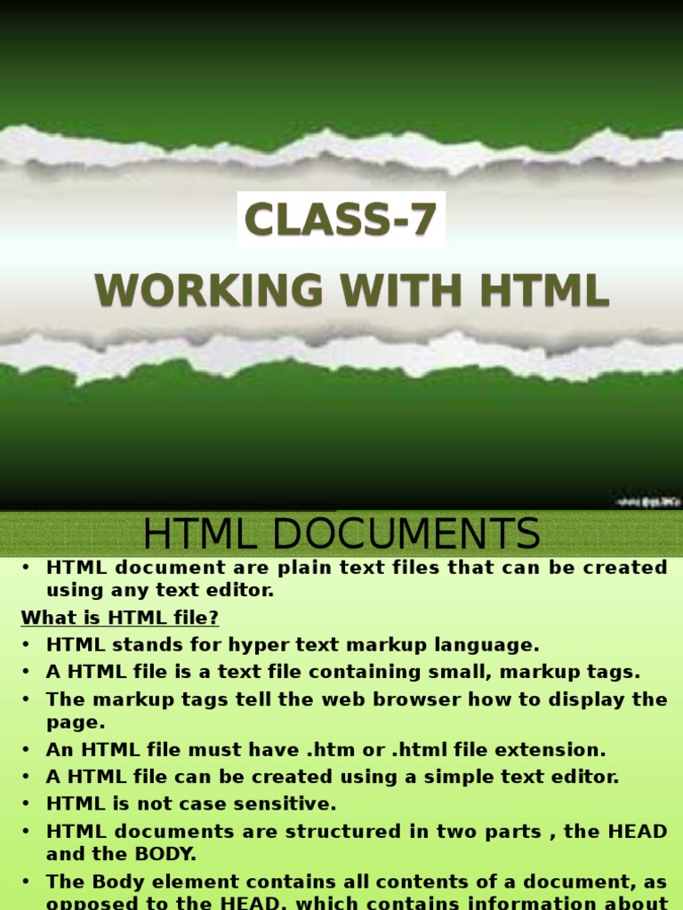 CLASS 7 Working With HTML 1 | PDF | Html | Html Element