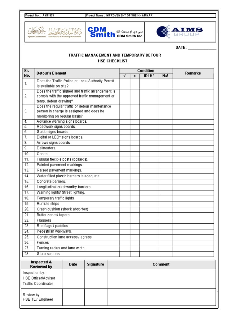 Traffic Management and Detour Checklist | PDF