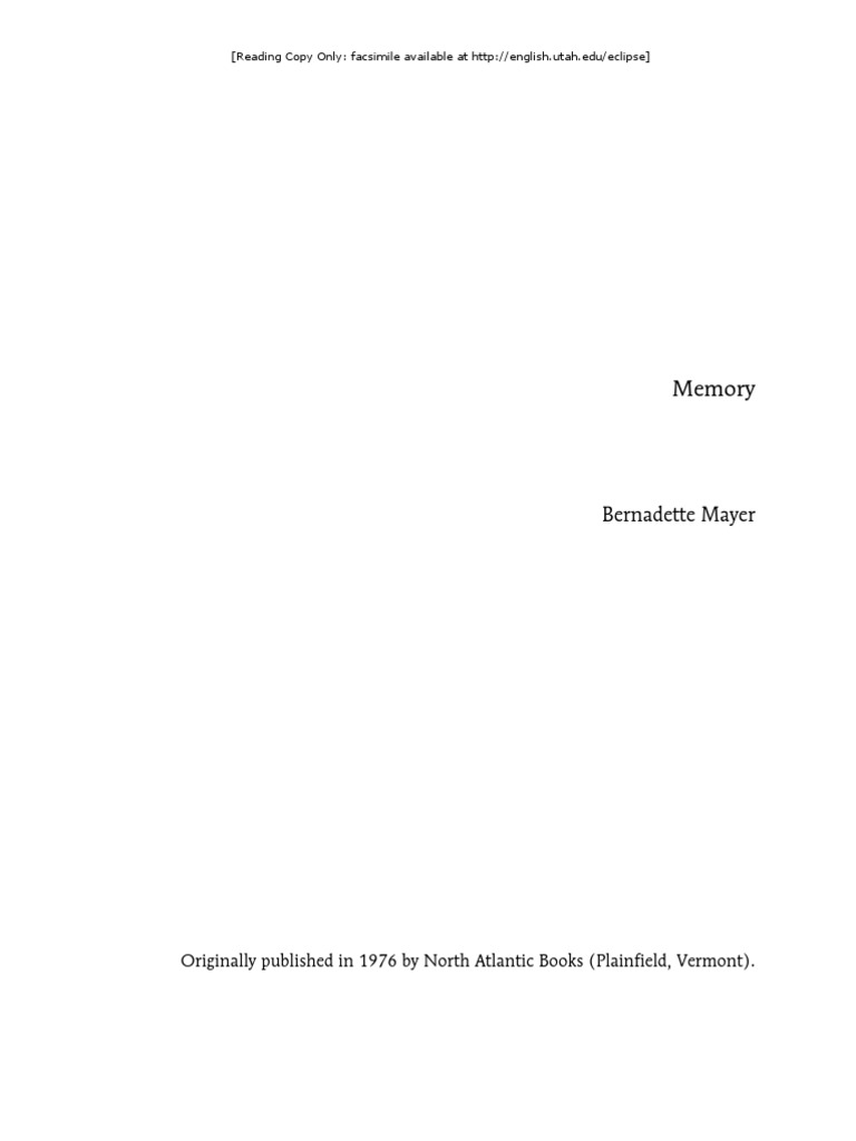 Memory: Bernadette Mayer | PDF | Consciousness | Perception