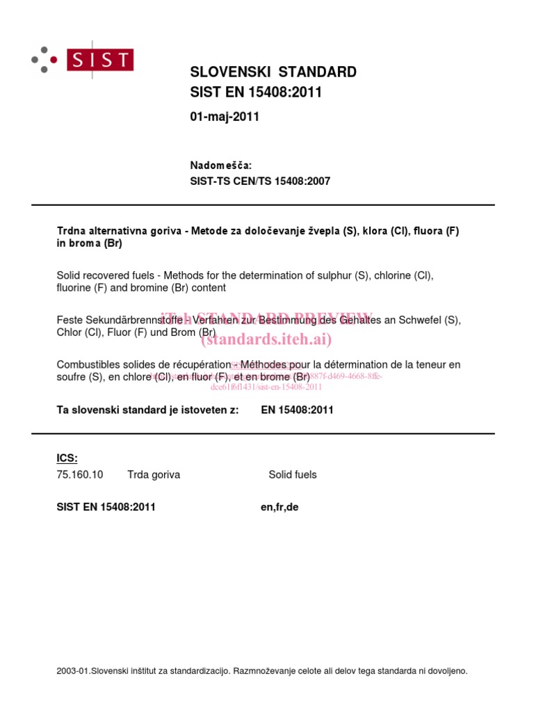 Sist en 15408 2011 | PDF | Chlorine | Mixture