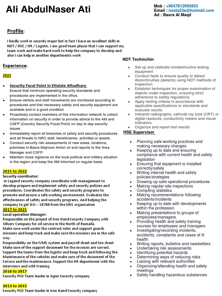 Ali Abdul AlNasser Ati - New | PDF | Occupational Safety And Health ...