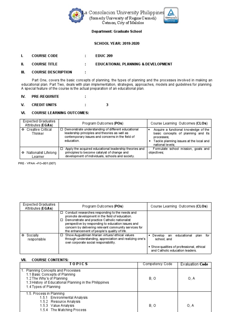 Educ 209 Educational Planning and Development PDF Evaluation