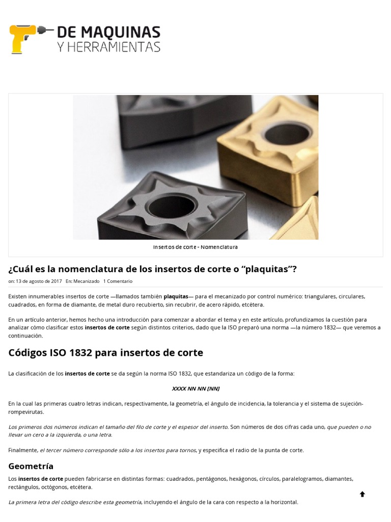 Nomenclatura de Insertos de Corte ISO 1832 | PDF | Acero | Latón
