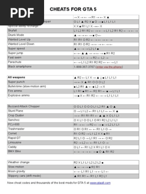 GTA 5 Cheat Codes for PS4 | PDF