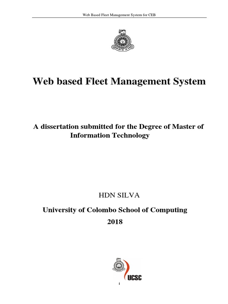  Based Fleet Management System A Dissertation Submitted For The