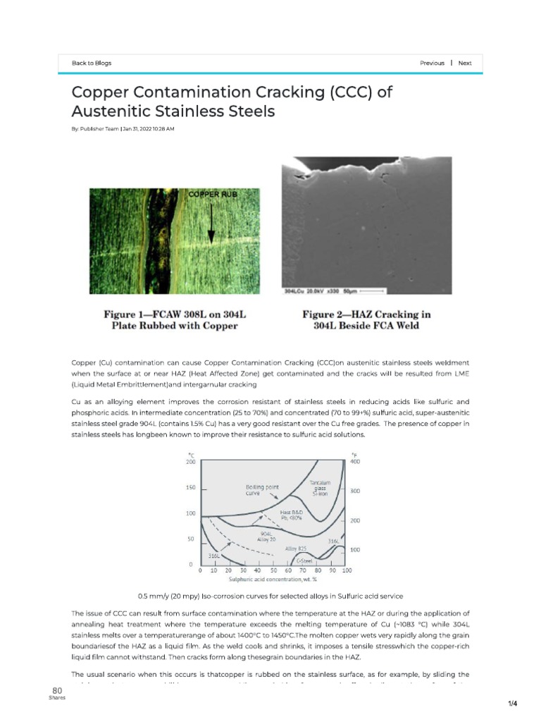 Copper Contamination Cracking (CCC) of Austenitic Stainless Steels PDF