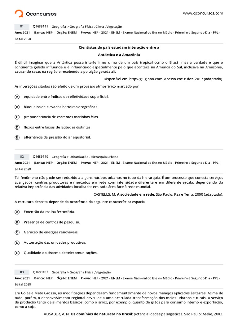 Questões Enem de Geografia - Página 5 .PDF 81 A 100 | PDF | Agricultura ...