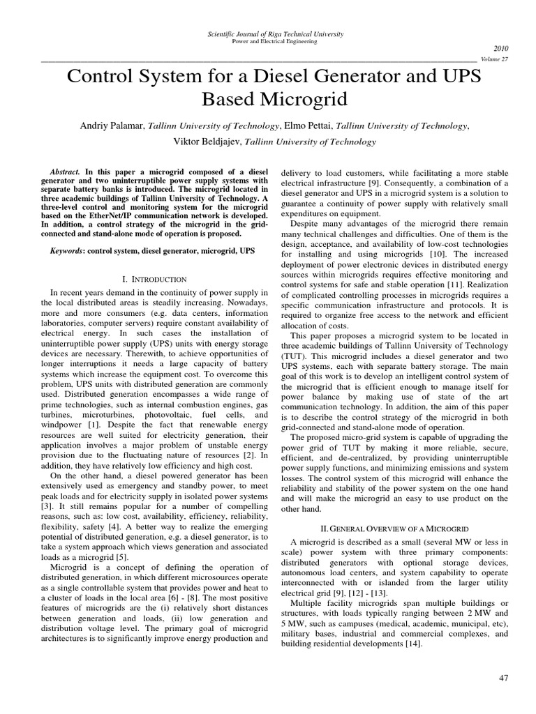 Control System For A Diesel Generator An | PDF | Distributed Generation ...