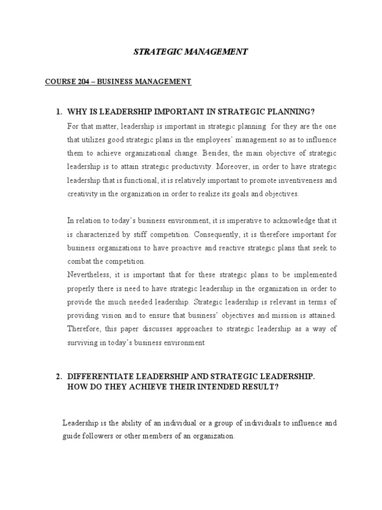 Strategic Management | Download Free PDF | Economics | Leadership