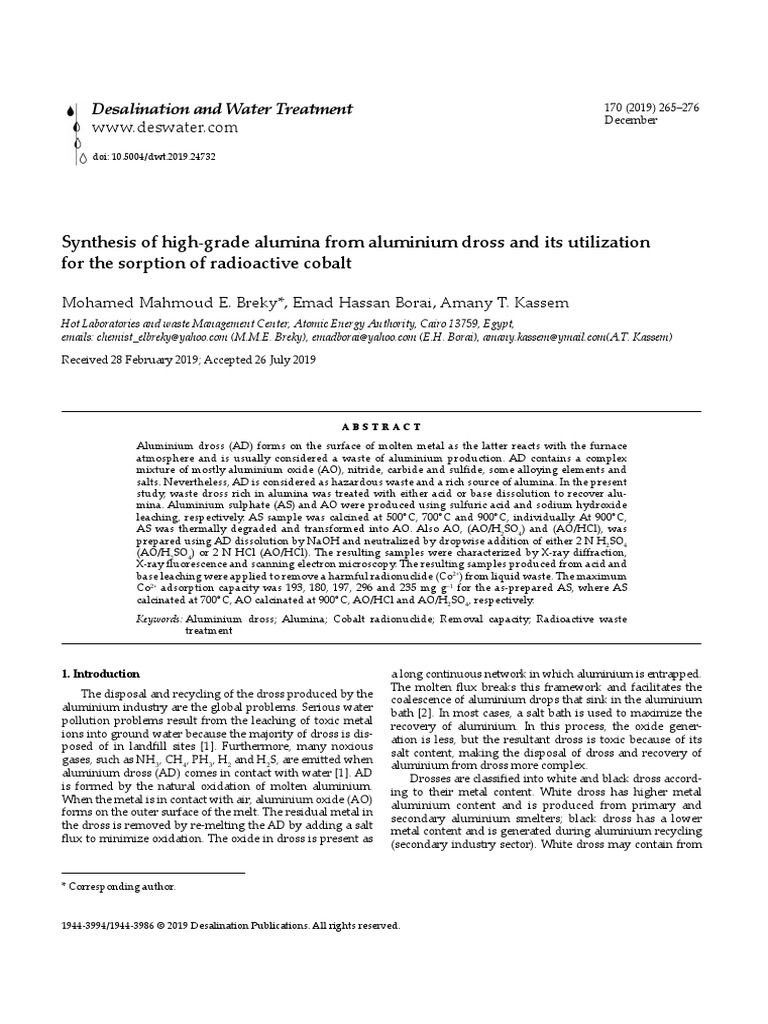 Synthesis of High-Grade Alumina From Aluminium Dross and Its ...