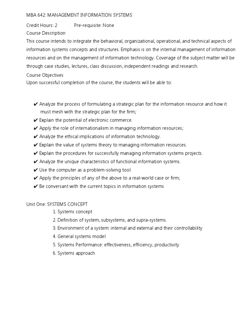 MBA 642: Management Info Systems | PDF | System | Feasibility Study