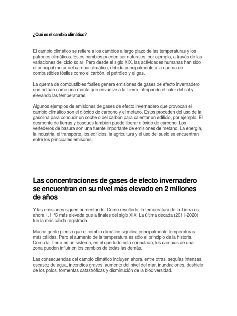 Efectos del Cambio Climático y Soluciones | PDF | Gases de efecto ...