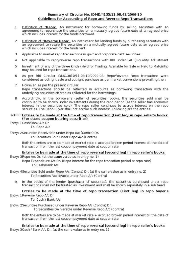 Guidelines for Repo and Reverse Repo Accounting | PDF | Repurchase ...