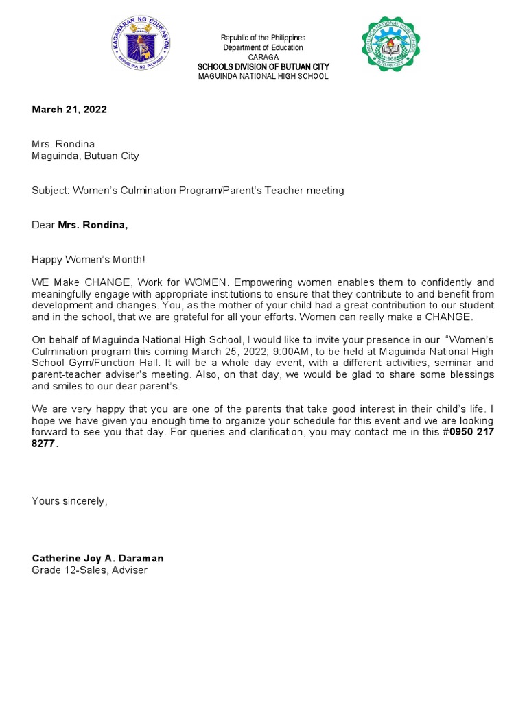 Invitation to Women's Culmination Program | PDF