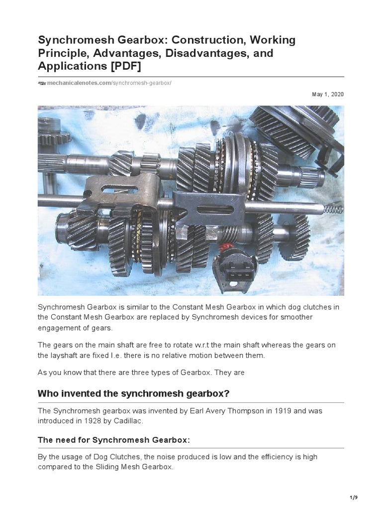 Synchromesh Gearbox Construction Working Principle Advantages