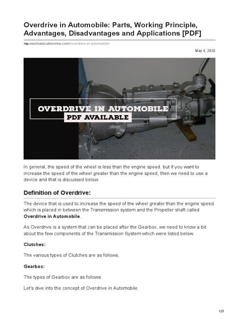 Overdrive in Automobile Parts Working Principle Advantages